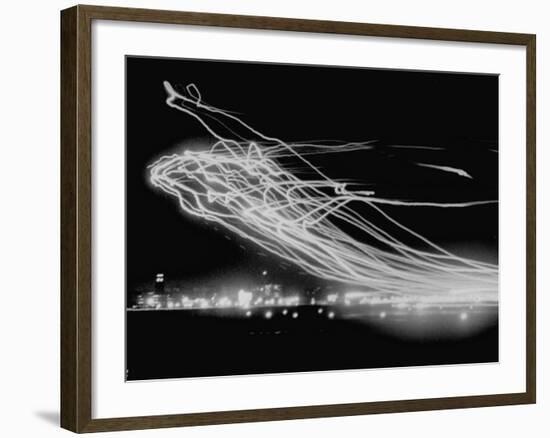 The Pattern Made by Landing Lights of Planes in 20 Minute Time Exposure at La Guardia Airport-Andreas Feininger-Framed Photographic Print