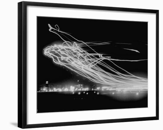 The Pattern Made by Landing Lights of Planes in 20 Minute Time Exposure at La Guardia Airport-Andreas Feininger-Framed Photographic Print