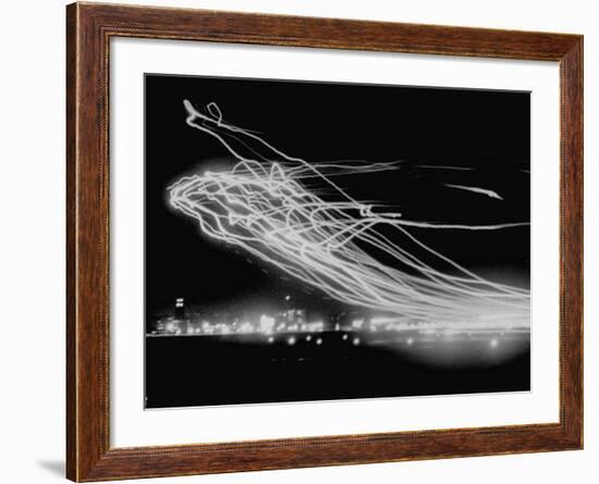 The Pattern Made by Landing Lights of Planes in 20 Minute Time Exposure at La Guardia Airport-Andreas Feininger-Framed Photographic Print