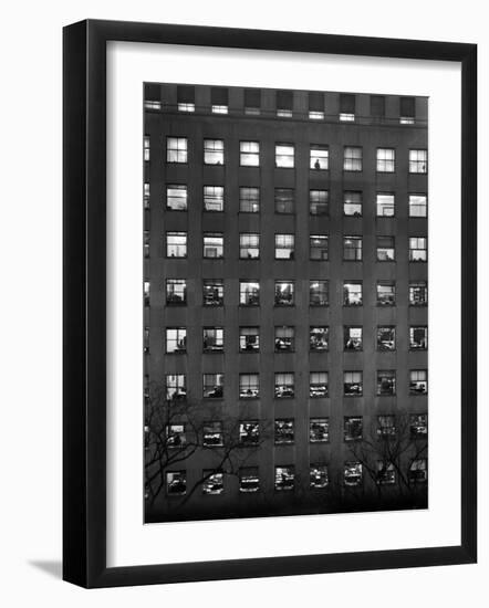 The Pattern of Lighted Office Windows in the RFC Building-Walter B^ Lane-Framed Photographic Print