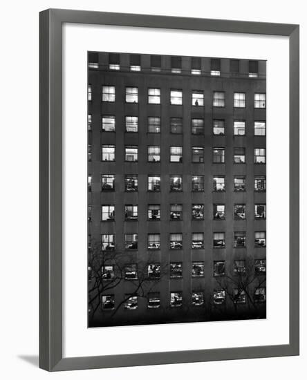 The Pattern of Lighted Office Windows in the RFC Building-Walter B^ Lane-Framed Photographic Print