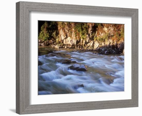 The Payette River Flows by with Lit Rock Wall Behind, Idaho, USA-Brent Bergherm-Framed Photographic Print