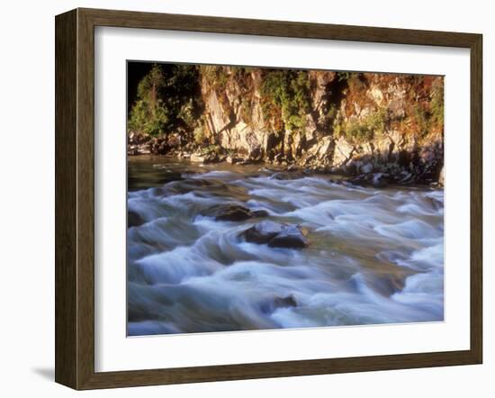 The Payette River Flows by with Lit Rock Wall Behind, Idaho, USA-Brent Bergherm-Framed Photographic Print