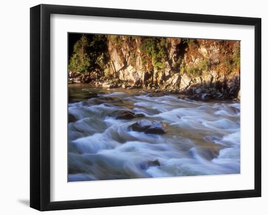 The Payette River Flows by with Lit Rock Wall Behind, Idaho, USA-Brent Bergherm-Framed Photographic Print