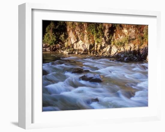The Payette River Flows by with Lit Rock Wall Behind, Idaho, USA-Brent Bergherm-Framed Photographic Print