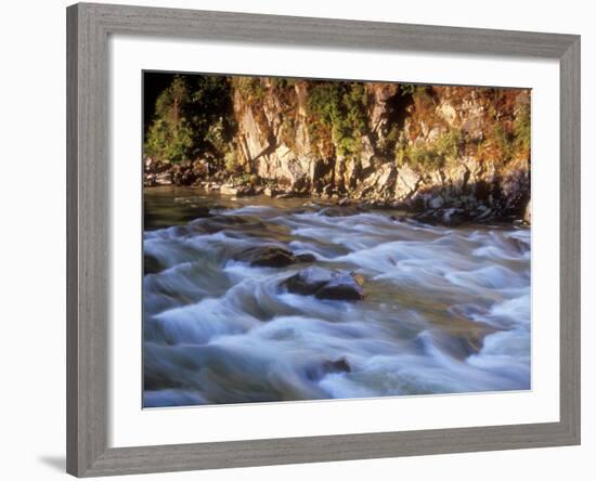 The Payette River Flows by with Lit Rock Wall Behind, Idaho, USA-Brent Bergherm-Framed Photographic Print