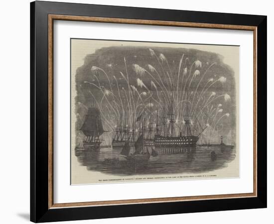 The Peace Commemoration at Plymouth, Rockets and General Illumination of the Fleet in the Sound-Henry A. Luscombe-Framed Giclee Print