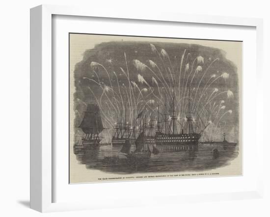 The Peace Commemoration at Plymouth, Rockets and General Illumination of the Fleet in the Sound-Henry A. Luscombe-Framed Giclee Print