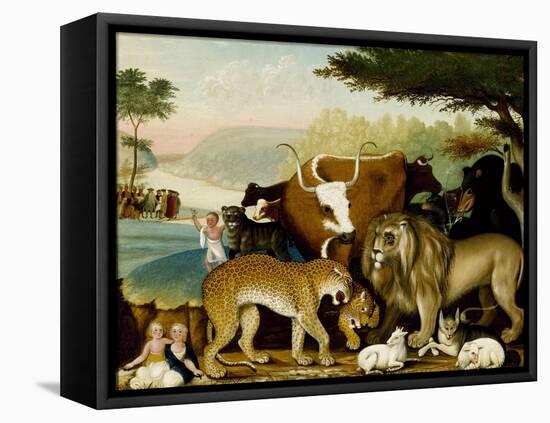 The Peaceable Kingdom, C.1846-47 (Oil on Canvas)-Edward Hicks-Framed Premier Image Canvas