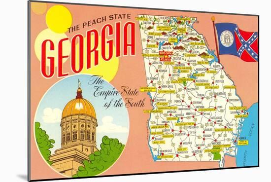 The Peach State, Georgia, Map-null-Mounted Art Print