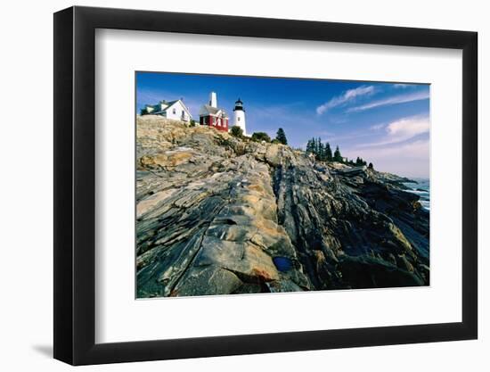 The Pemaquid Point Lighthouse with Rocky Shoreline-George Oze-Framed Photographic Print