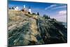 The Pemaquid Point Lighthouse with Rocky Shoreline-George Oze-Mounted Photographic Print