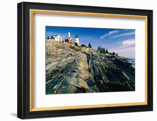 The Pemaquid Point Lighthouse with Rocky Shoreline-George Oze-Framed Photographic Print