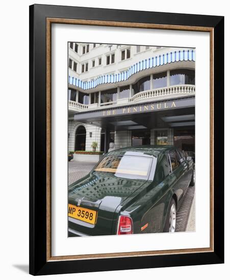 The Peninsula Hotel and One of the Hotel's Fleet of Green Rolls Royces, Hong Kong, China, Asia-Amanda Hall-Framed Photographic Print