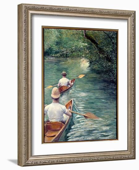 The Perissoires. Couple Walking in the Water in Perissoires, Kind of Kayak (The Canoes). (Element O-Gustave Caillebotte-Framed Giclee Print