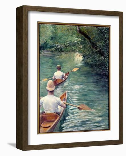 The Perissoires. Couple Walking in the Water in Perissoires, Kind of Kayak (The Canoes). (Element O-Gustave Caillebotte-Framed Giclee Print