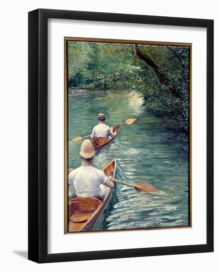 The Perissoires. Couple Walking in the Water in Perissoires, Kind of Kayak (The Canoes). (Element O-Gustave Caillebotte-Framed Giclee Print