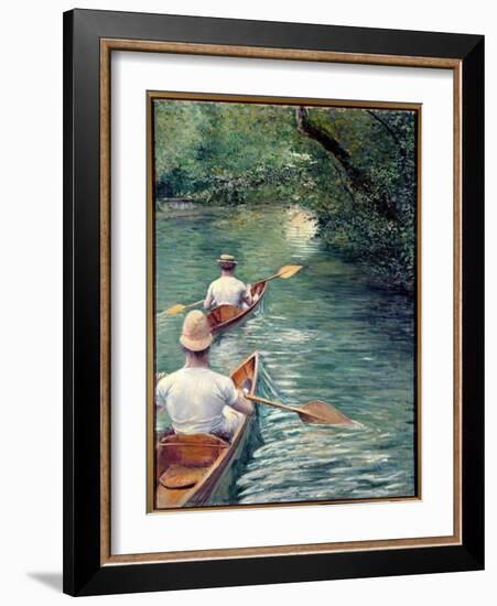 The Perissoires. Couple Walking in the Water in Perissoires, Kind of Kayak (The Canoes). (Element O-Gustave Caillebotte-Framed Giclee Print