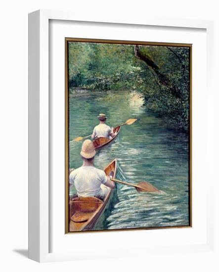 The Perissoires. Couple Walking in the Water in Perissoires, Kind of Kayak (The Canoes). (Element O-Gustave Caillebotte-Framed Giclee Print