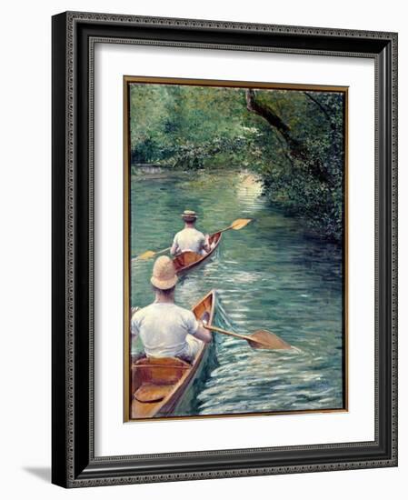 The Perissoires. Couple Walking in the Water in Perissoires, Kind of Kayak (The Canoes). (Element O-Gustave Caillebotte-Framed Giclee Print