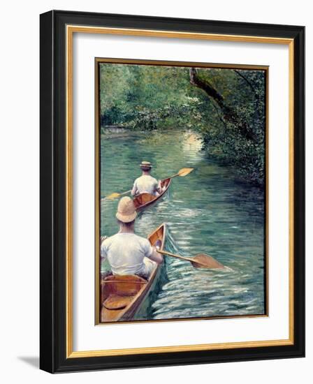 The Perissoires. Couple Walking in the Water in Perissoires, Kind of Kayak (The Canoes). (Element O-Gustave Caillebotte-Framed Giclee Print