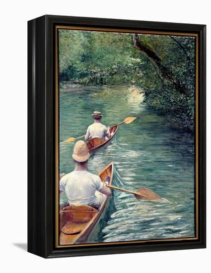 The Perissoires. Couple Walking in the Water in Perissoires, Kind of Kayak (The Canoes). (Element O-Gustave Caillebotte-Framed Premier Image Canvas
