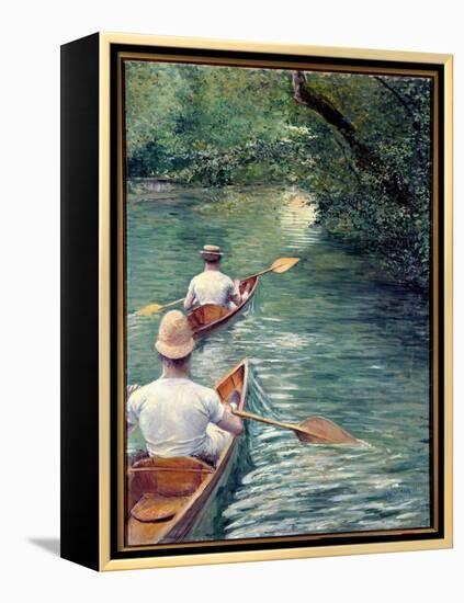 The Perissoires. Couple Walking in the Water in Perissoires, Kind of Kayak (The Canoes). (Element O-Gustave Caillebotte-Framed Premier Image Canvas