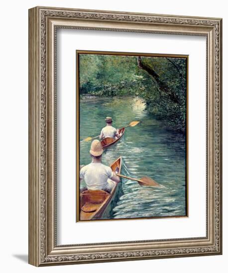 The Perissoires. Couple Walking in the Water in Perissoires, Kind of Kayak (The Canoes). (Element O-Gustave Caillebotte-Framed Giclee Print