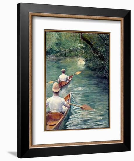 The Perissoires. Couple Walking in the Water in Perissoires, Kind of Kayak (The Canoes). (Element O-Gustave Caillebotte-Framed Giclee Print