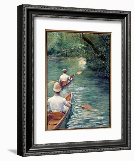 The Perissoires. Couple Walking in the Water in Perissoires, Kind of Kayak (The Canoes). (Element O-Gustave Caillebotte-Framed Giclee Print