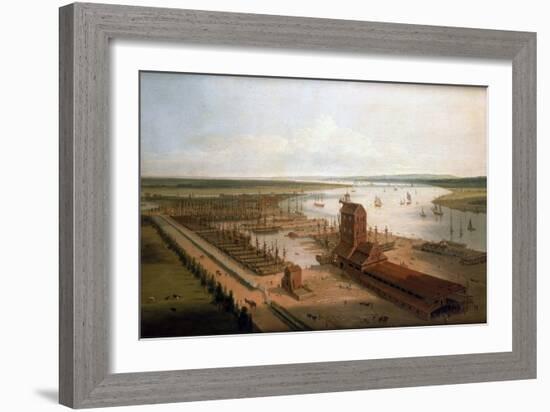 The Perry Shipyards (Then Green) on the Brunswick Docks and the Blackwall Building, a Mast Factory,-William Daniell-Framed Giclee Print