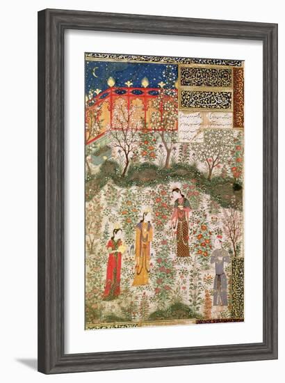 The Persian Prince Humay Meeting the Chinese Princess Humayun in a Garden, circa 1450-null-Framed Giclee Print