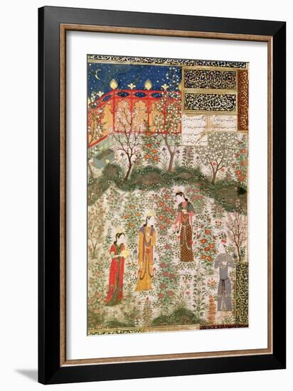 The Persian Prince Humay Meeting the Chinese Princess Humayun in a Garden, circa 1450-null-Framed Giclee Print