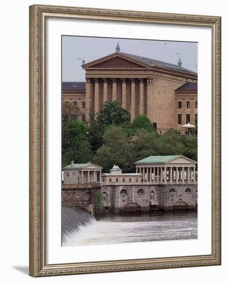 The Philadelphia Museum of Art Looms Above the Fairmount Water Works-null-Framed Photographic Print