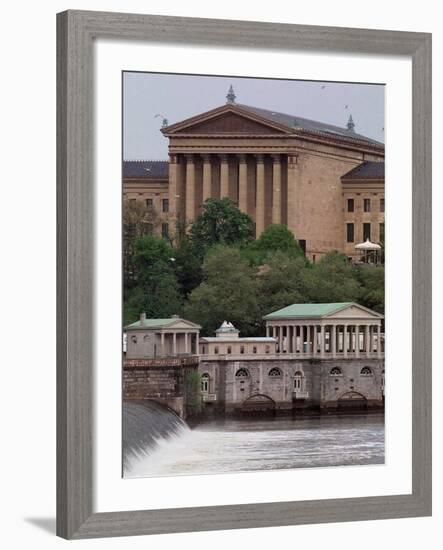 The Philadelphia Museum of Art Looms Above the Fairmount Water Works-null-Framed Photographic Print