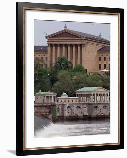 The Philadelphia Museum of Art Looms Above the Fairmount Water Works-null-Framed Photographic Print