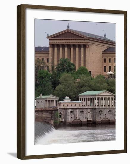 The Philadelphia Museum of Art Looms Above the Fairmount Water Works-null-Framed Photographic Print