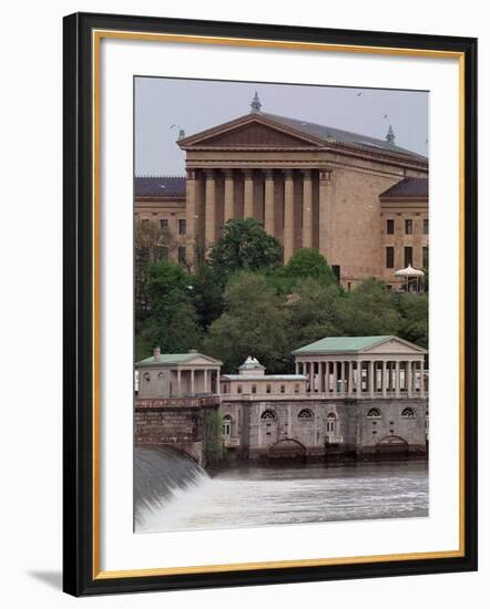 The Philadelphia Museum of Art Looms Above the Fairmount Water Works-null-Framed Photographic Print