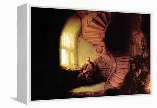 The Philosopher-Rembrandt van Rijn-Framed Stretched Canvas
