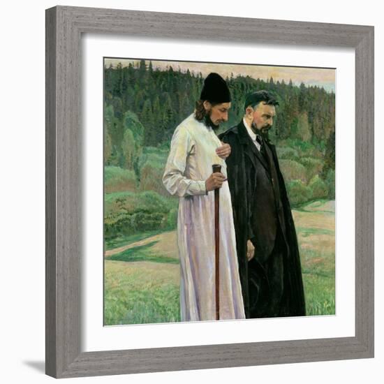 The Philosophers: Portrait of Sergei Nikolaevich Bulgakov and Pavel Aleksandrovich Florensky, 1917-Mikhail Vasilievich Nesterov-Framed Giclee Print