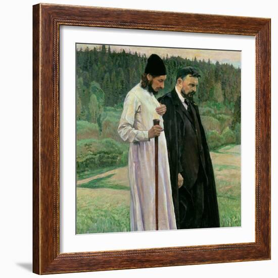 The Philosophers: Portrait of Sergei Nikolaevich Bulgakov and Pavel Aleksandrovich Florensky, 1917-Mikhail Vasilievich Nesterov-Framed Giclee Print