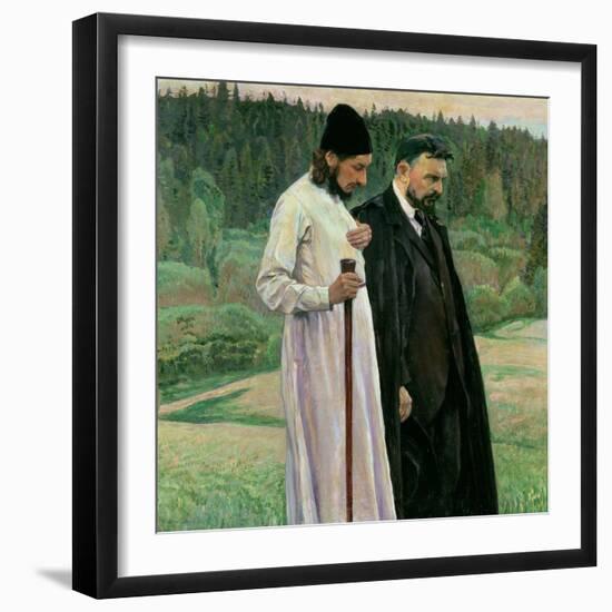 The Philosophers: Portrait of Sergei Nikolaevich Bulgakov and Pavel Aleksandrovich Florensky, 1917-Mikhail Vasilievich Nesterov-Framed Giclee Print