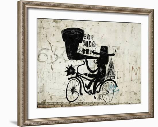 The Picture Shows a Man Who Rides a Bicycle, Looking through a Telescope-Dmitriip-Framed Photographic Print