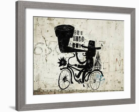 The Picture Shows a Man Who Rides a Bicycle, Looking through a Telescope-Dmitriip-Framed Photographic Print