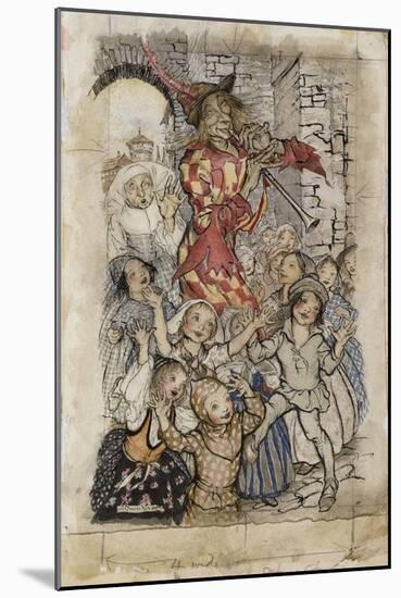 The Pied Piper and the Children-Arthur Rackham-Mounted Giclee Print