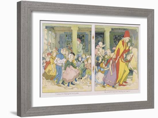 The Pied Piper Leading the Children Away from the Town-Alice B. Woodward-Framed Art Print