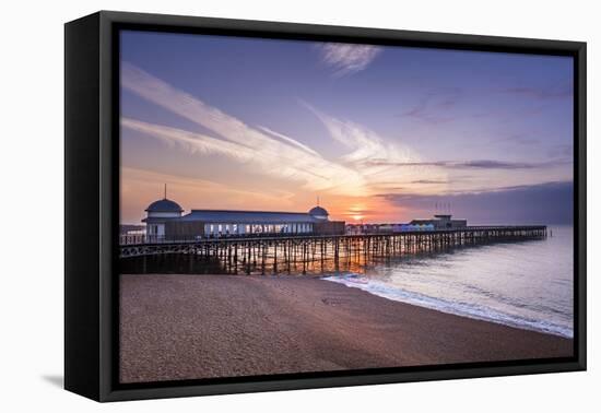 The pier at Hastings at sunrise, Hastings, East Sussex, England, United Kingdom, Europe-Andrew Sproule-Framed Premier Image Canvas