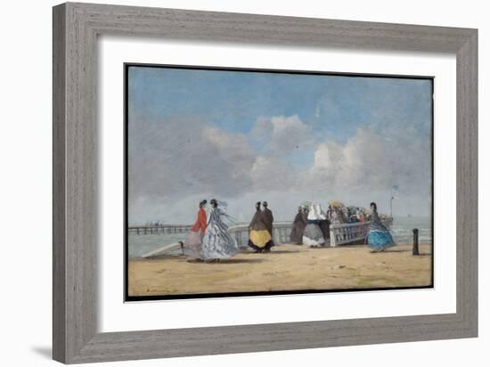 The Pier at Trouville, 1864 (Oil on Canvas)-Eugene Louis Boudin-Framed Giclee Print