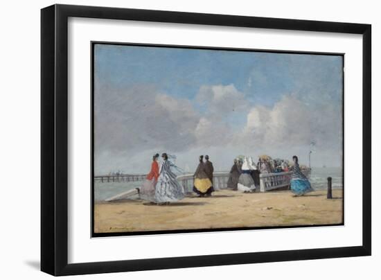 The Pier at Trouville, 1864 (Oil on Canvas)-Eugene Louis Boudin-Framed Giclee Print