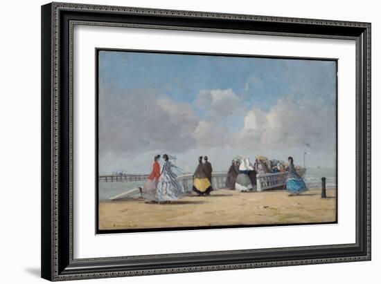 The Pier at Trouville, 1864 (Oil on Canvas)-Eugene Louis Boudin-Framed Giclee Print